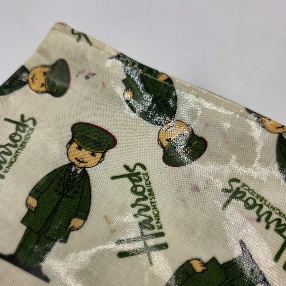 Harrods Knightsbridge Green Man‎ Doorman Coated Canvas Zipper Pouch Cream Small